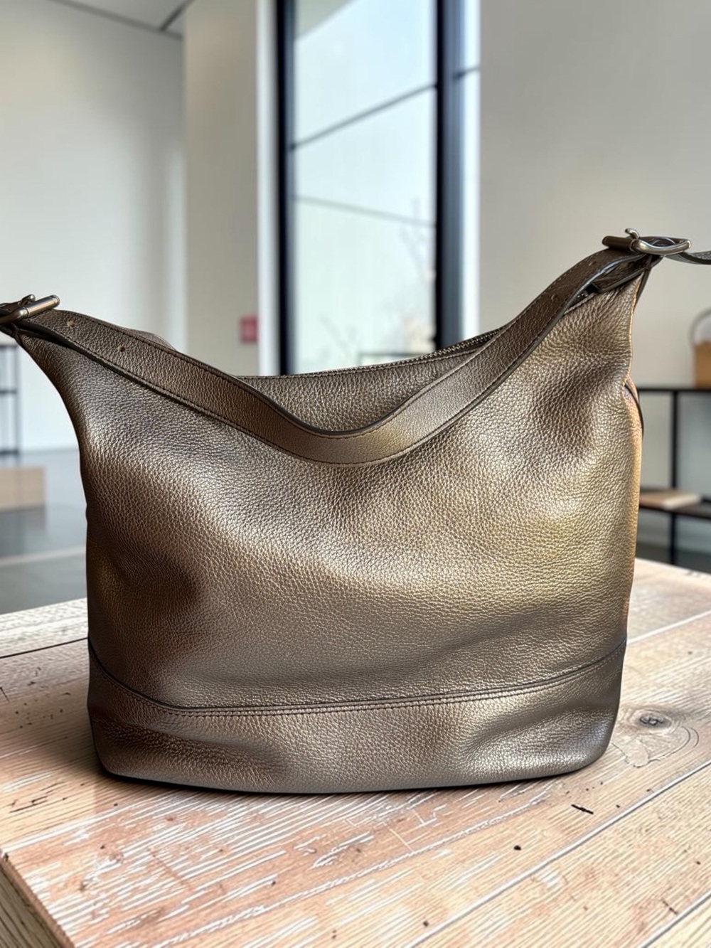 Fossil Metallic Bronze Gold Pebbled Leather Shoulder Hobo - Picture 10 of 15